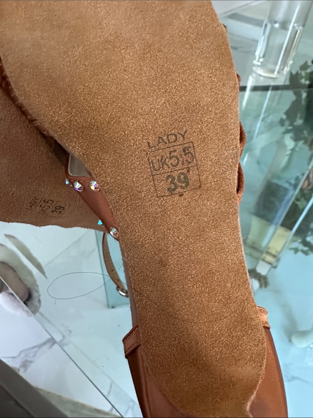 Copper Satin Rhinestone Strappy Heels - Picture 3 of 3